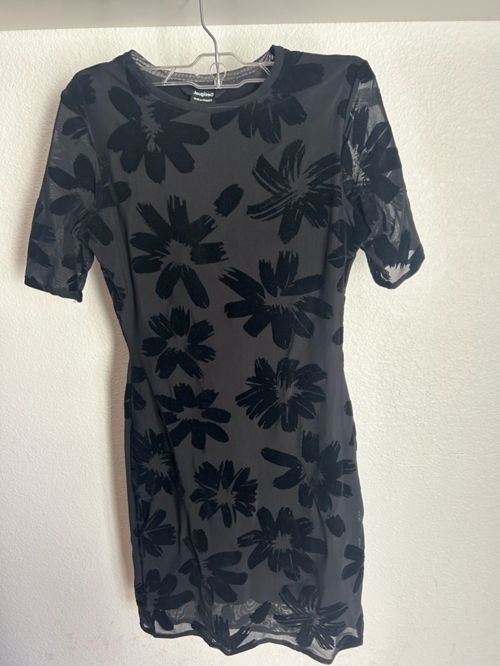 Worn once Desigual Black Floral Mesh Mini Dress size XS